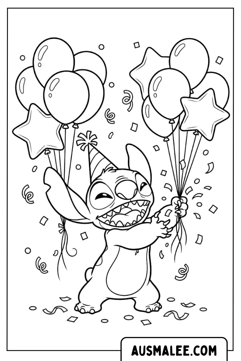 Coloriages Stitch Ballons Etoiles