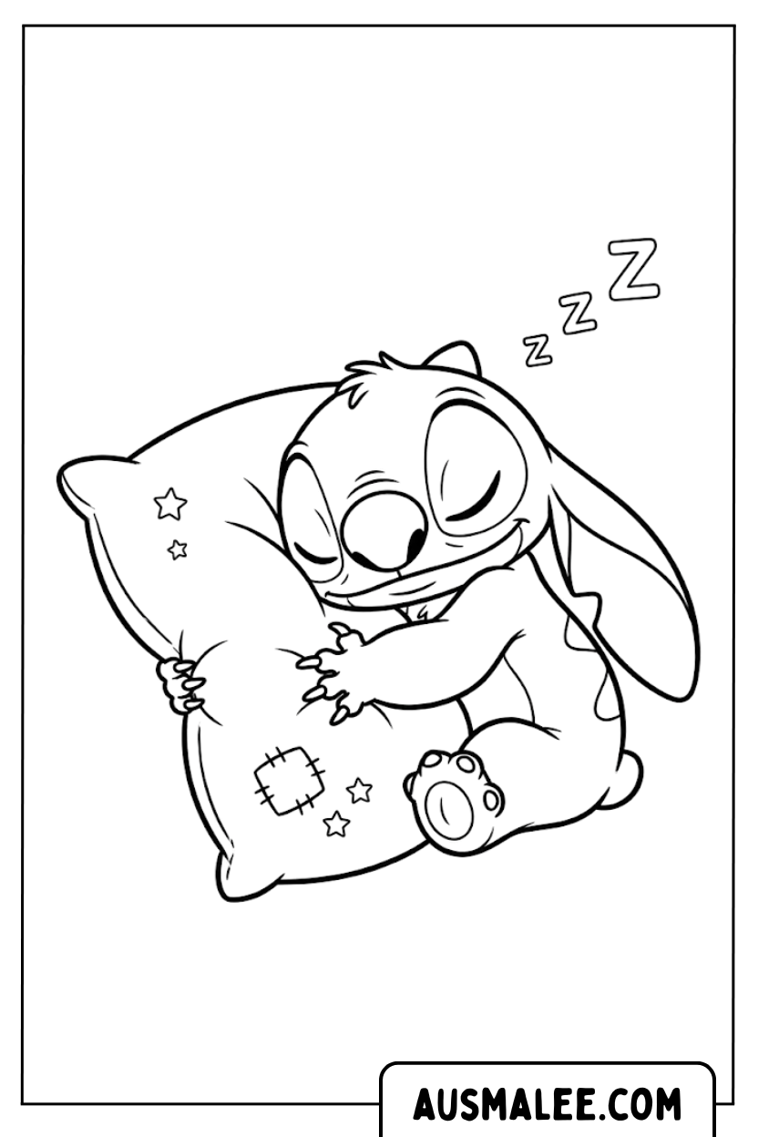 Stitch Sleeping Pillow Coloring Pages