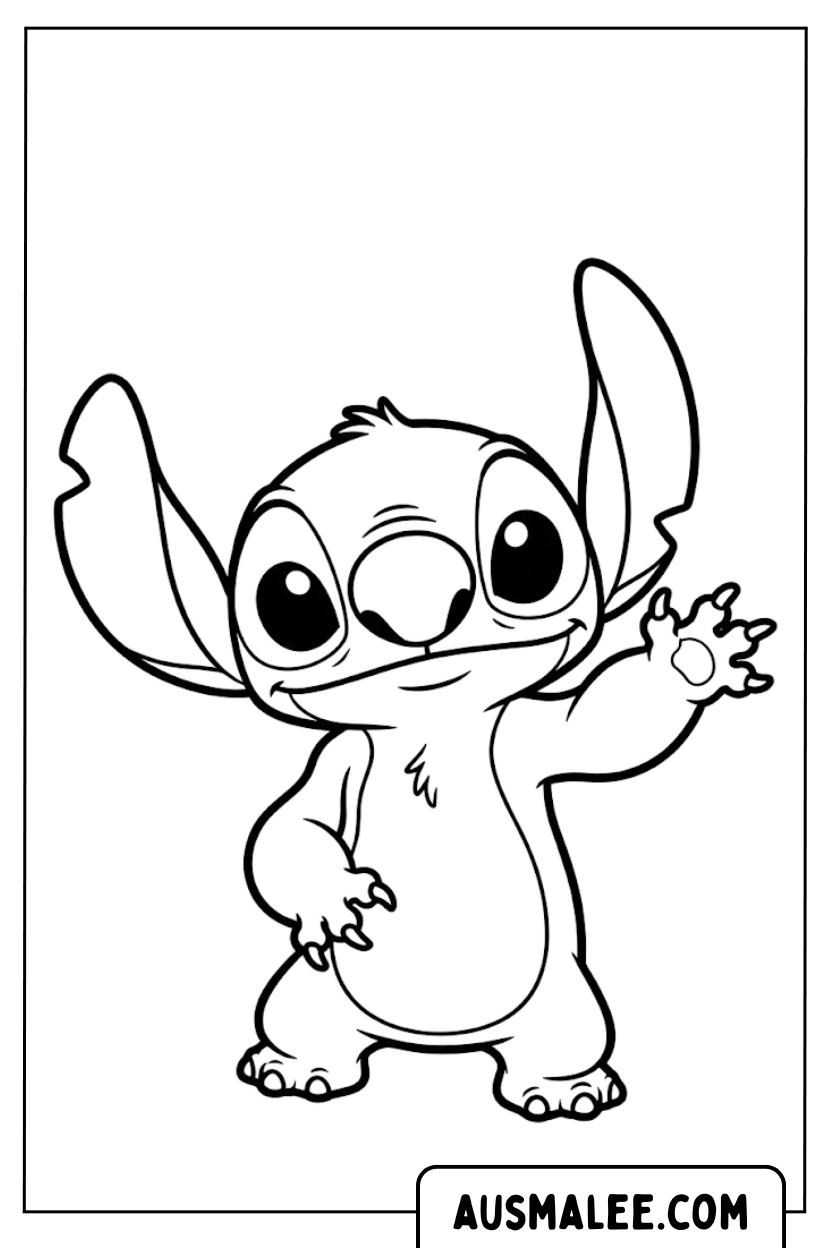 Stitch Standing Waving Coloring Pages