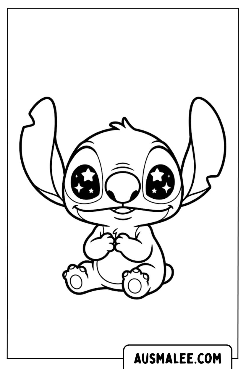 Coloring pages Stitch Cute Starry Eyes