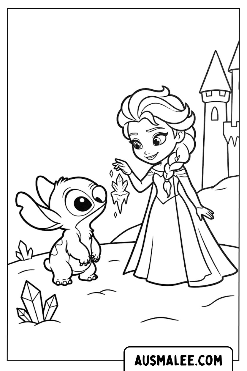 Stitch And Elsa Magic Coloring Pages