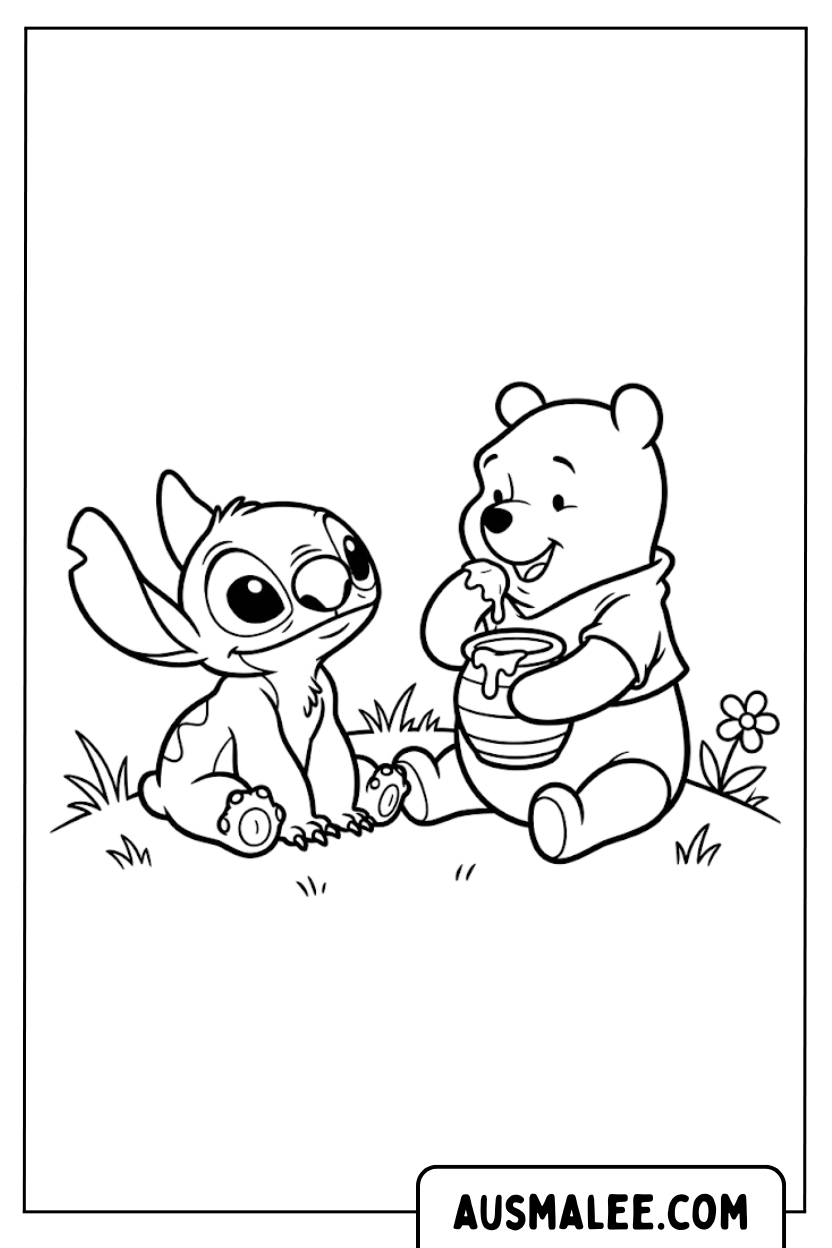 Stitch and Winnie the Pooh coloring pages