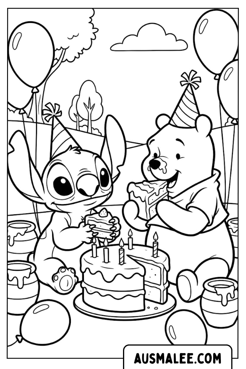 Coloriages Stitch Gâteau Winnie l'ourson