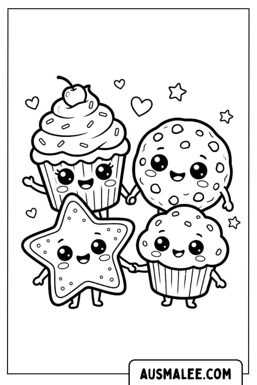Coloriage groupe de bonbons kawaii