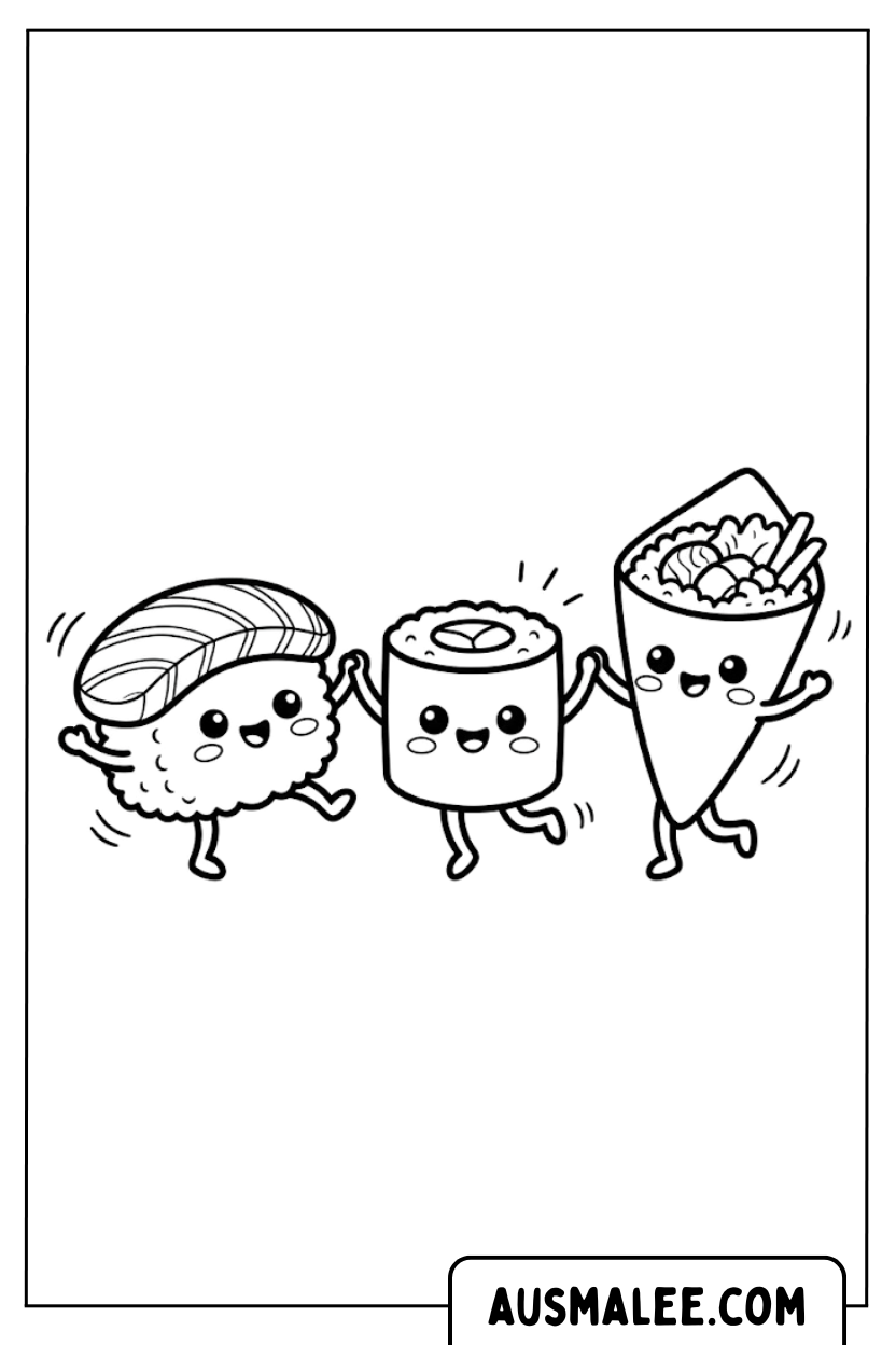 Coloriages Sushi Friends Kawaii