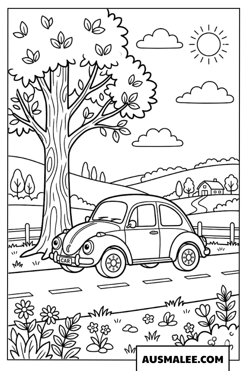 Coloriage Coccinelle sur la route de campagne