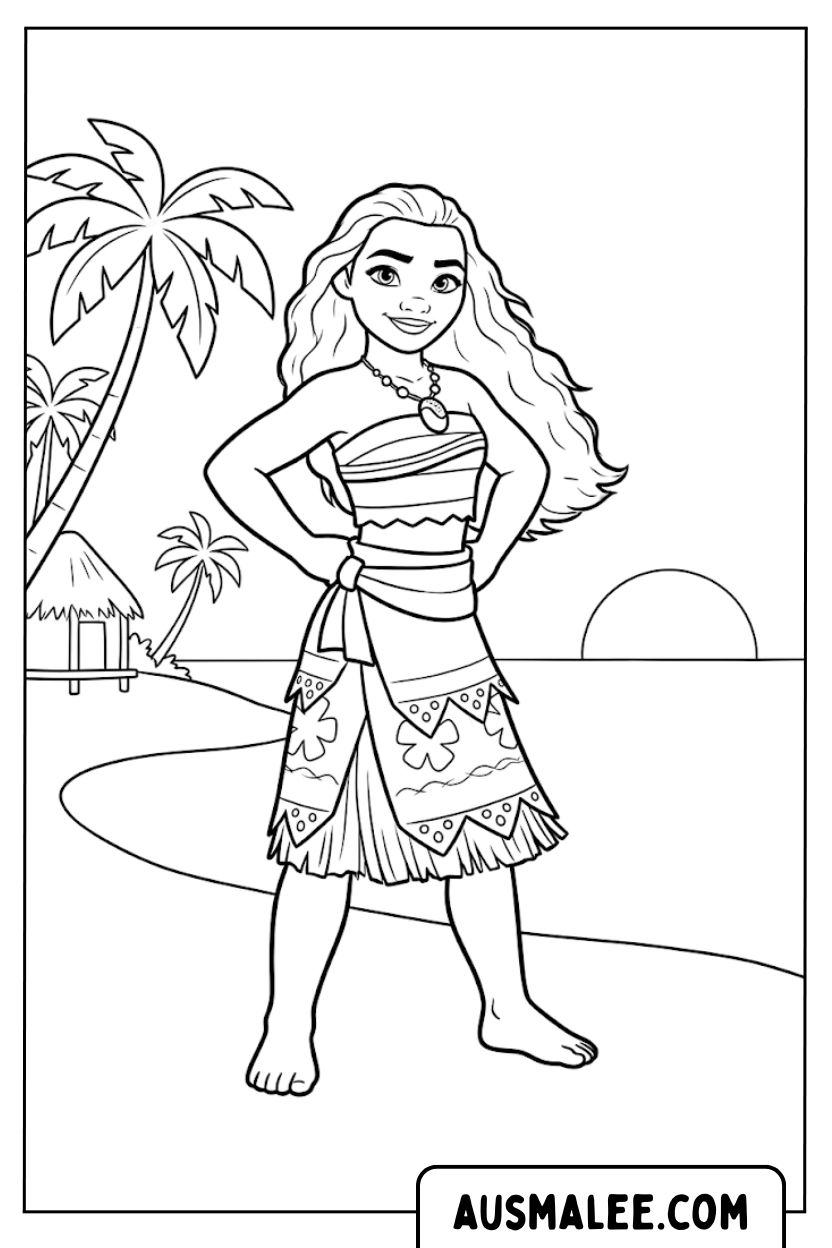 Moana Beach Sunset Coloring Pages