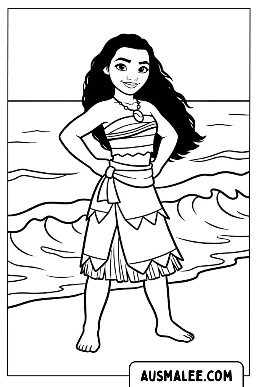 Moana on the beach coloring pages