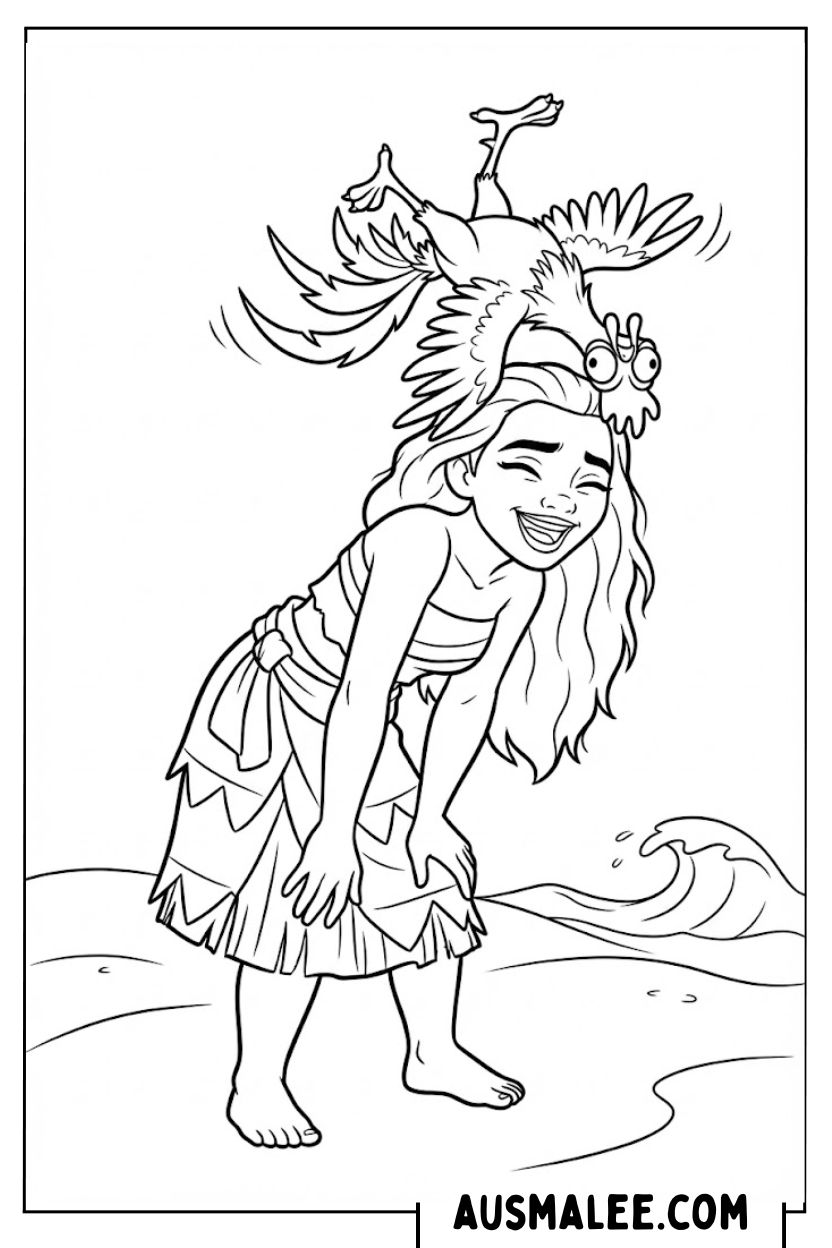 Moana and Heihei coloring pages