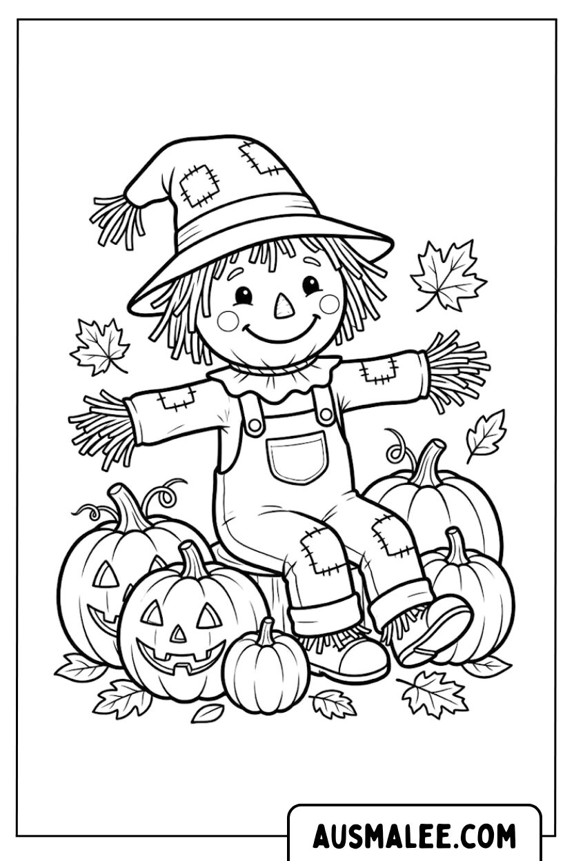 Coloriages de citrouille avec sourire d'épouvantail