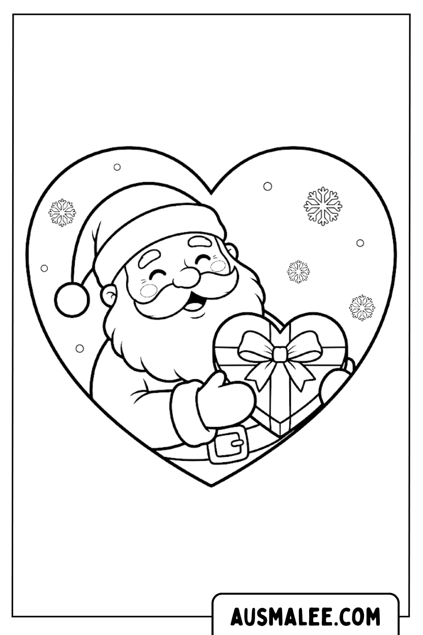 Coloriages Cadre coeur du Père Noël