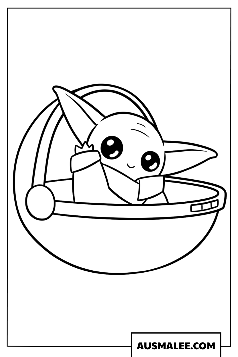 Baby Yoda in de wieg kleurplaat.