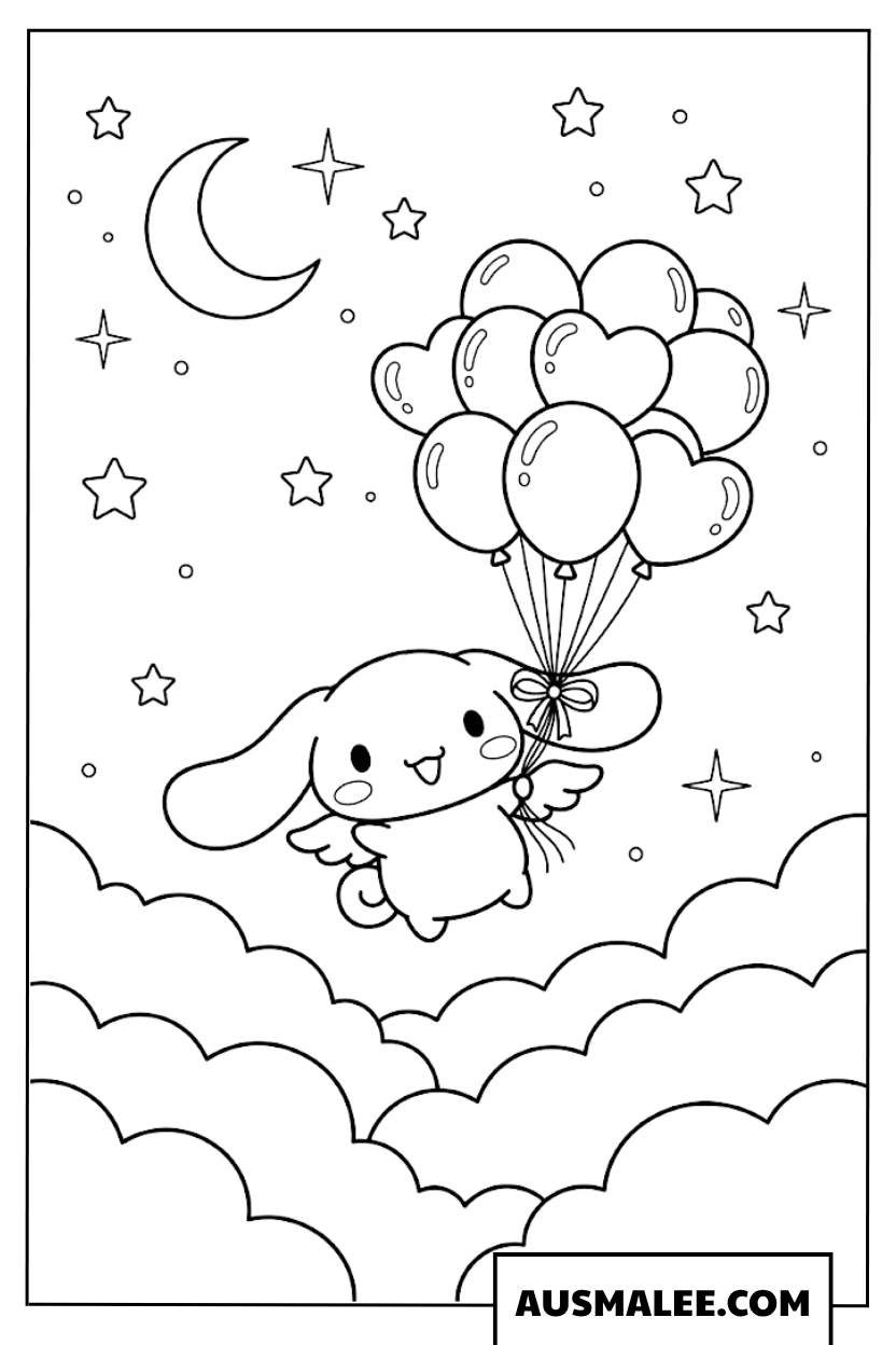 Cinnamoroll Ausmalbilder mit Luftballons