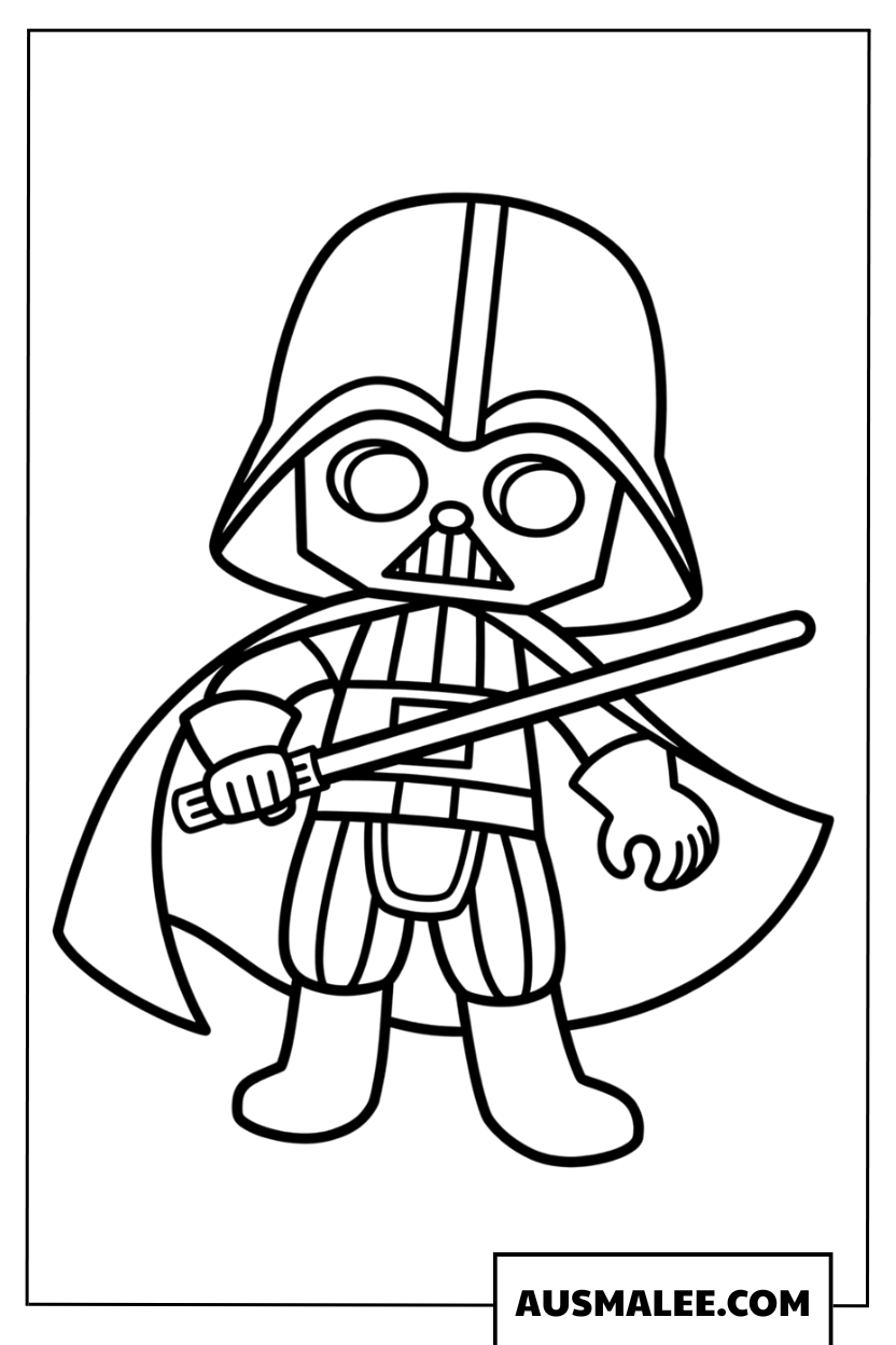 Darth Vader Chibi met lichtzwaard kleurplaat