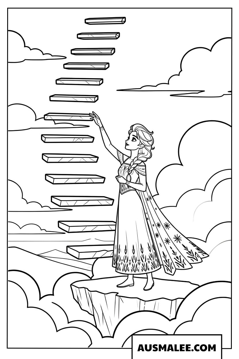 Elsa et l'escalier de glace Coloriage