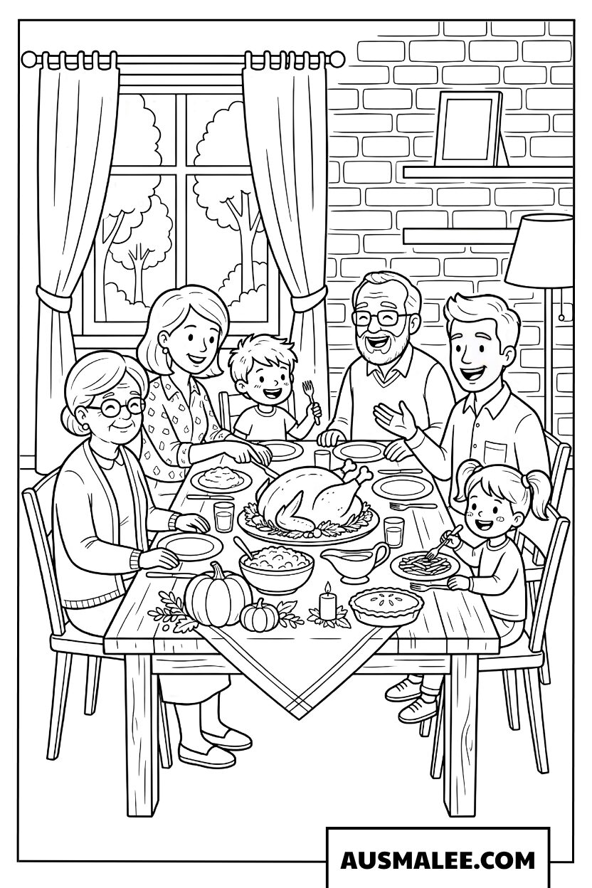 Réunion de famille pour le dîner Coloriage