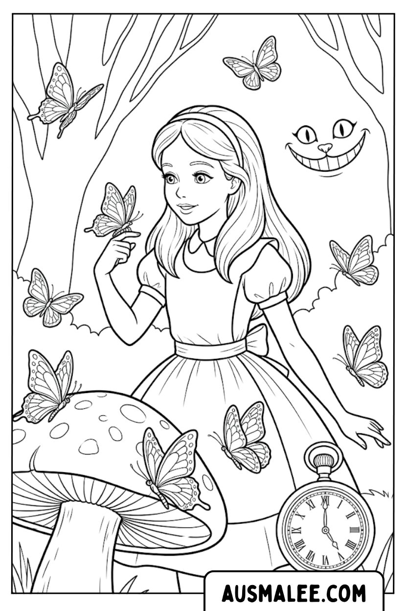 Alice wonderland vlinder kleurplaten