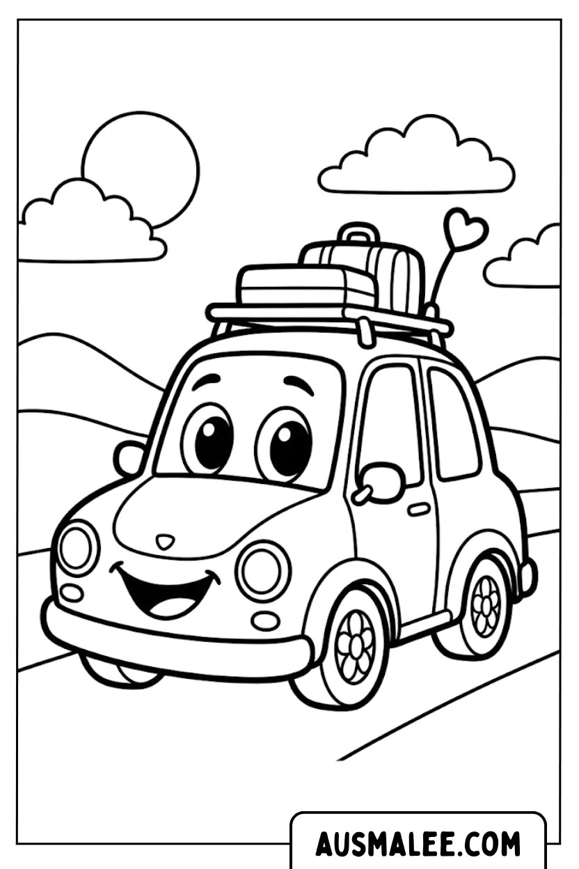 Coloriages : bagages de voyage en voiture