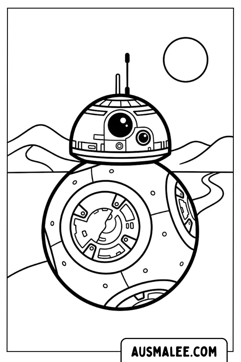 Kleurplaten BB8 Droid woestijn