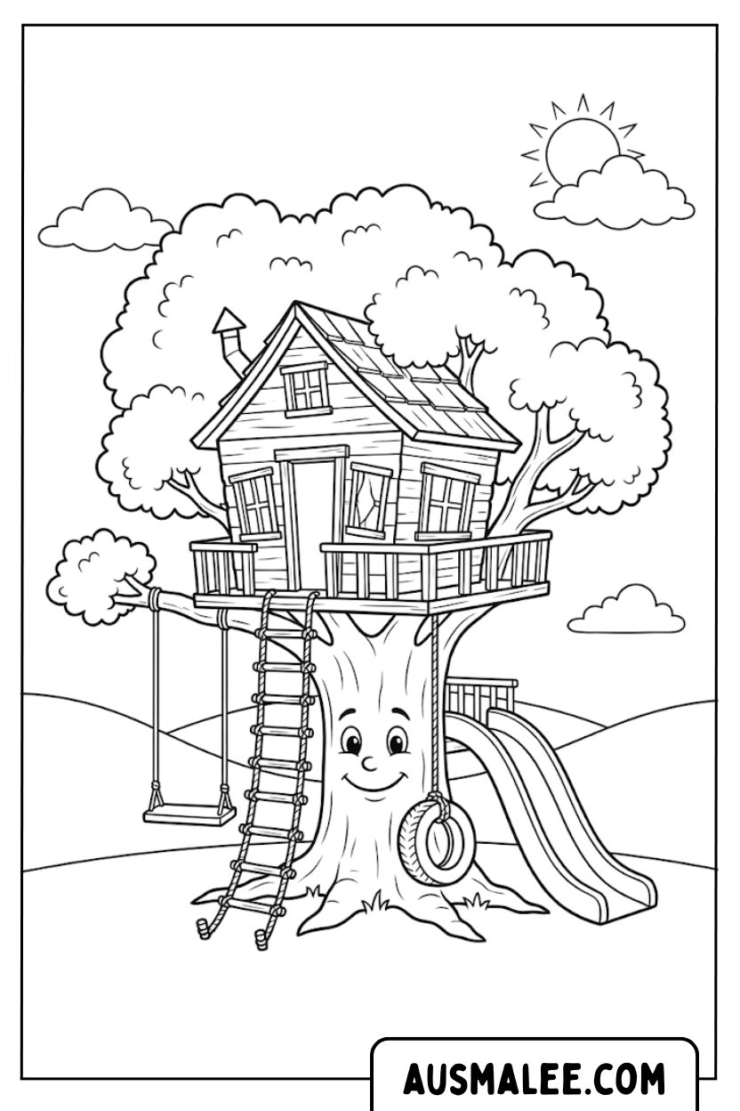 Kleurplaten boomhut speeltuin