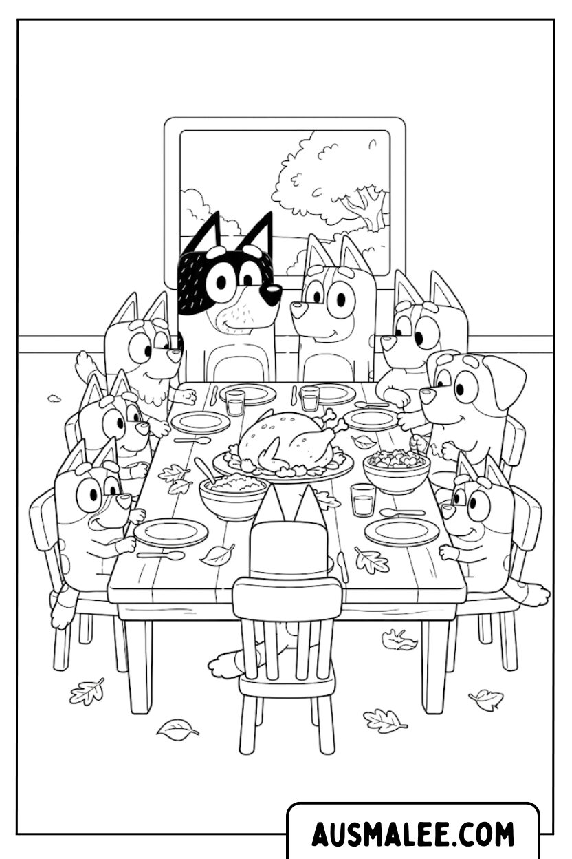 Coloriages de Thanksgiving de la famille Bluey