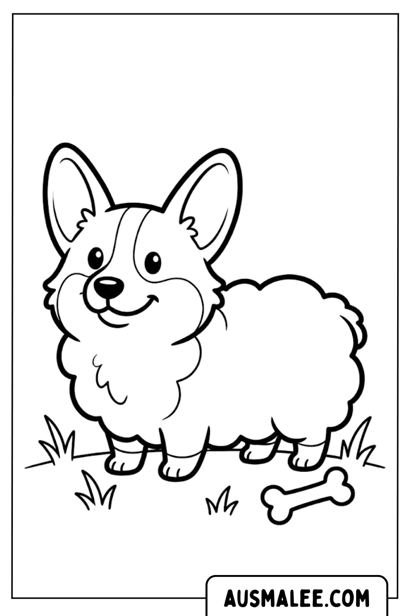 Kleurplaat Corgi op weide