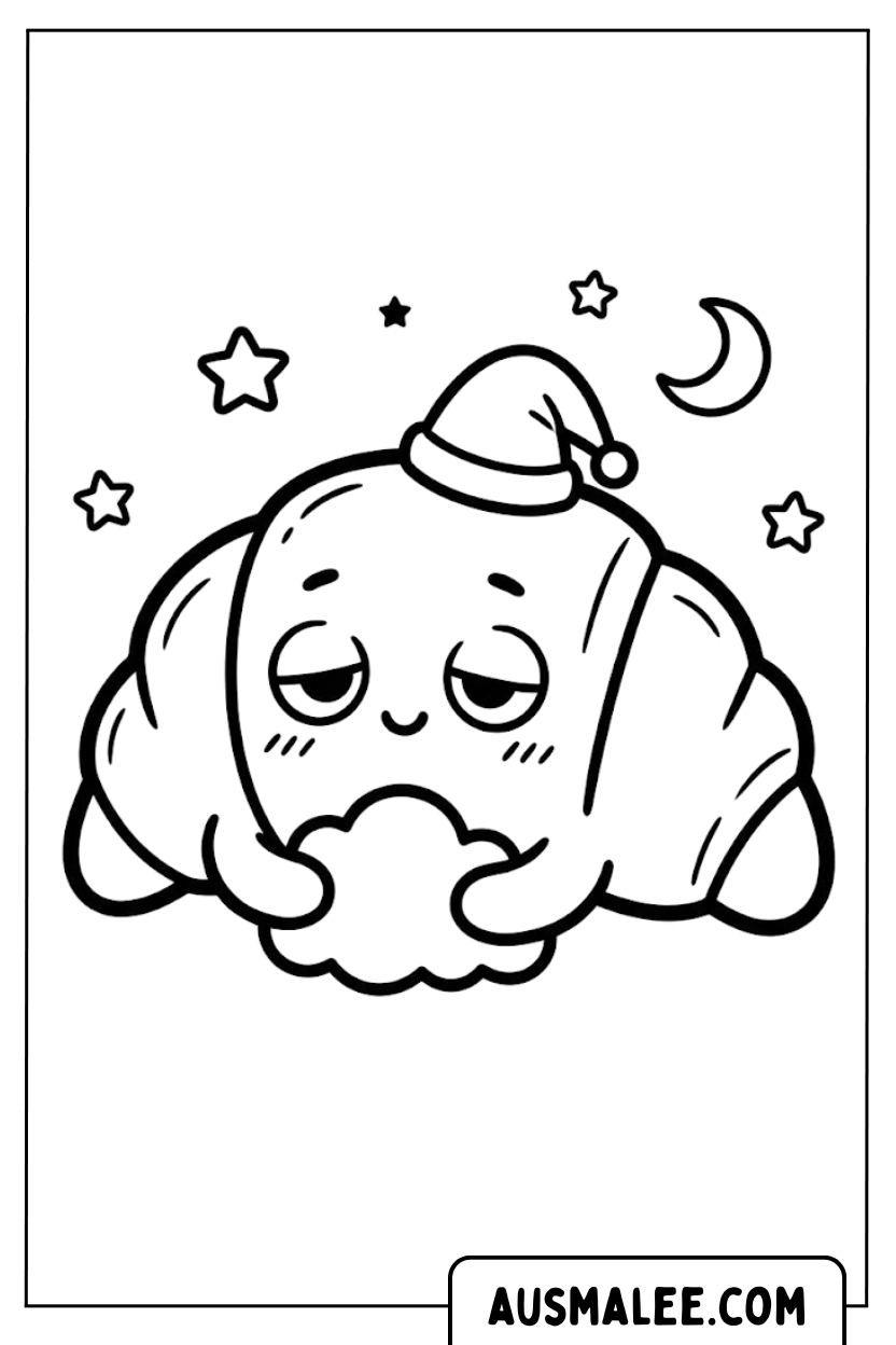 Coloriage croissant endormi kawaii