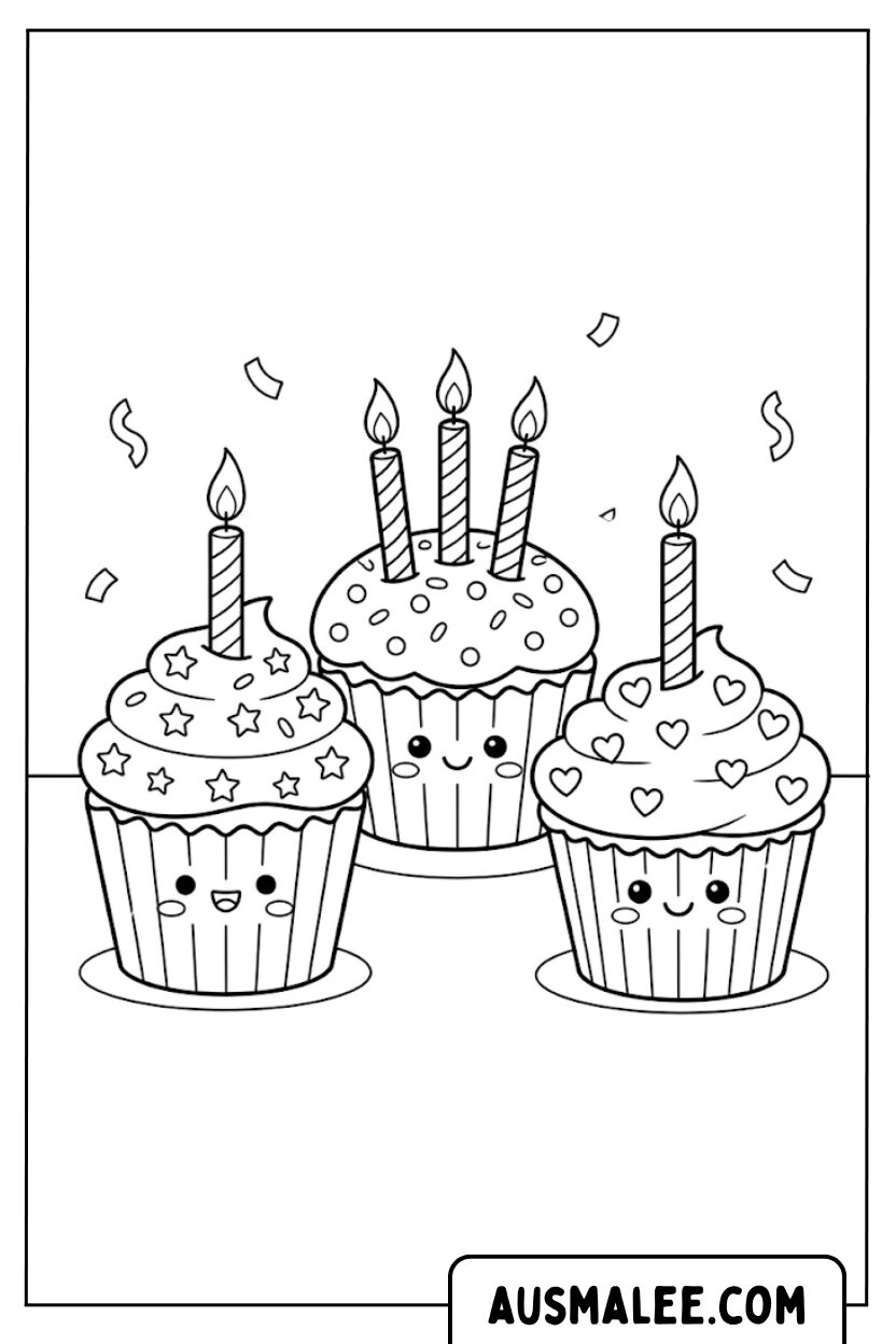 Coloriages cupcakes anniversaire chérie