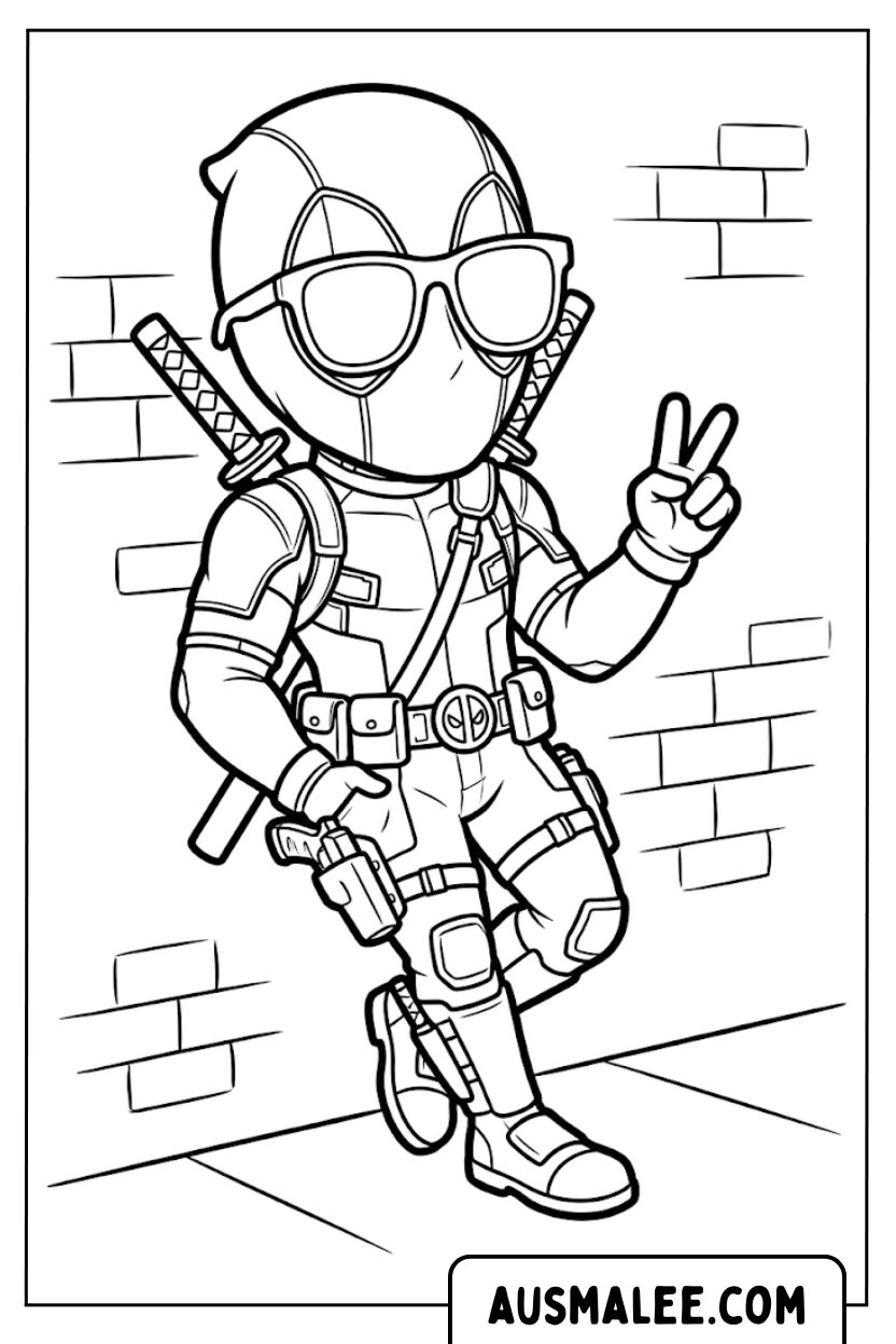 Kleurplaten Deadpool zonnebril Cool