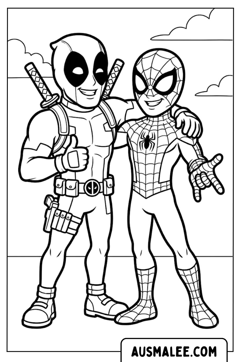 Kleurplaten Deadpool Spiderman vrienden