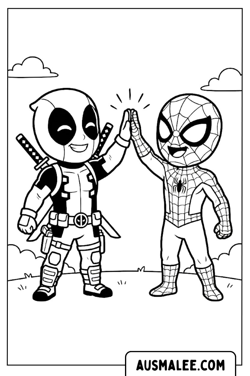Kleurplaten Deadpool Spiderman Highfive