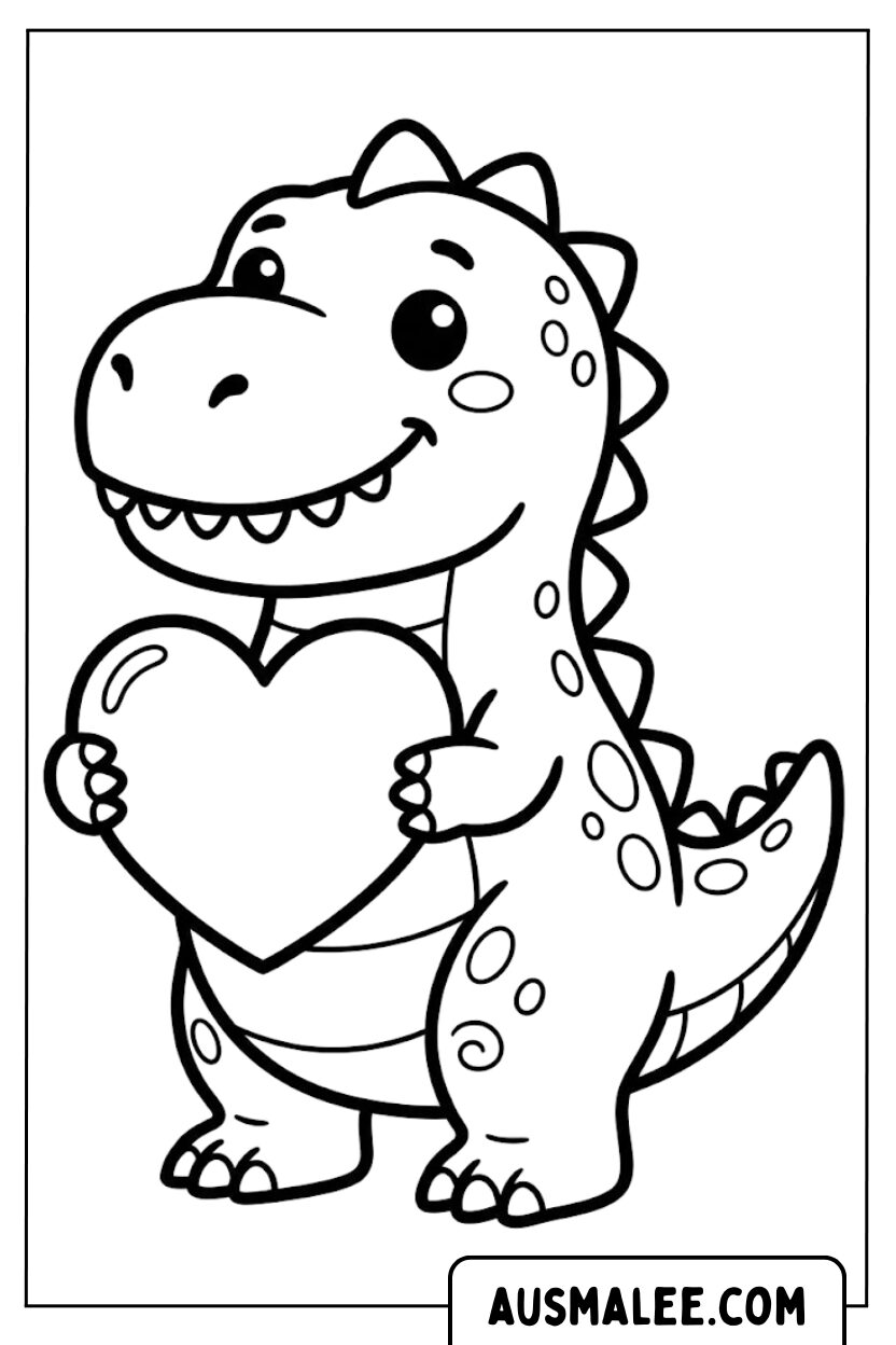 Coloriages Dino a un cœur