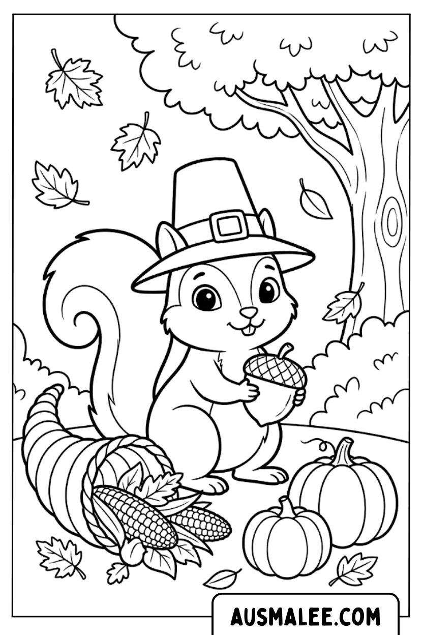 Coloriages corne d'abondance d'écureuil