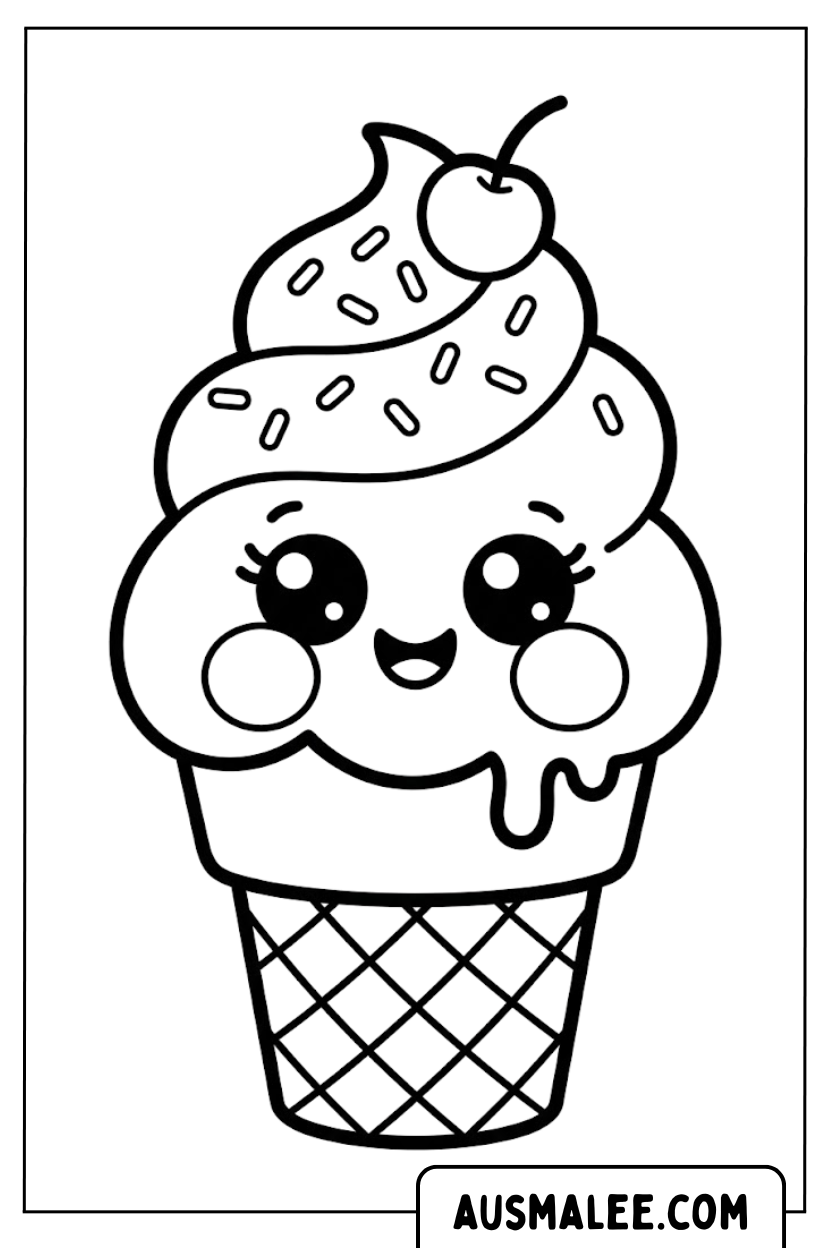 Coloriage glace cerise cerise kawaii