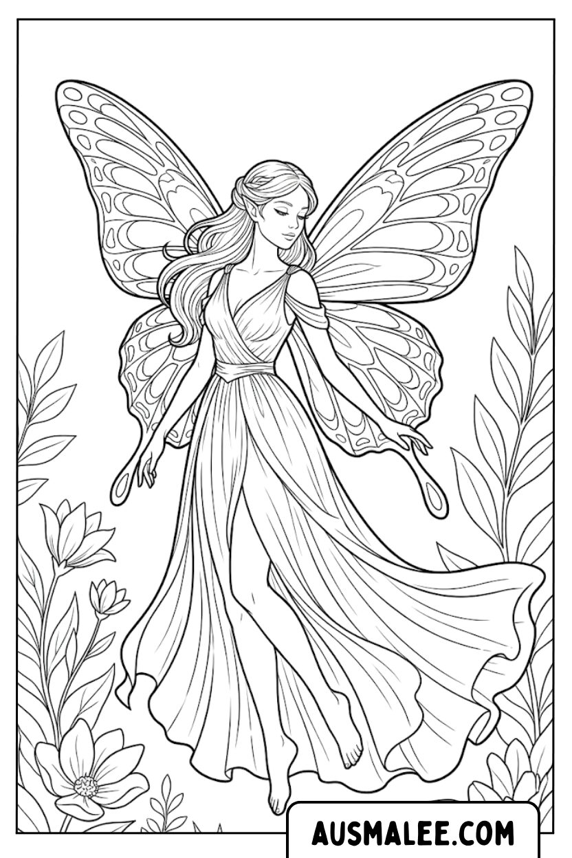 Coloring pages Elegant fairy butterfly wings