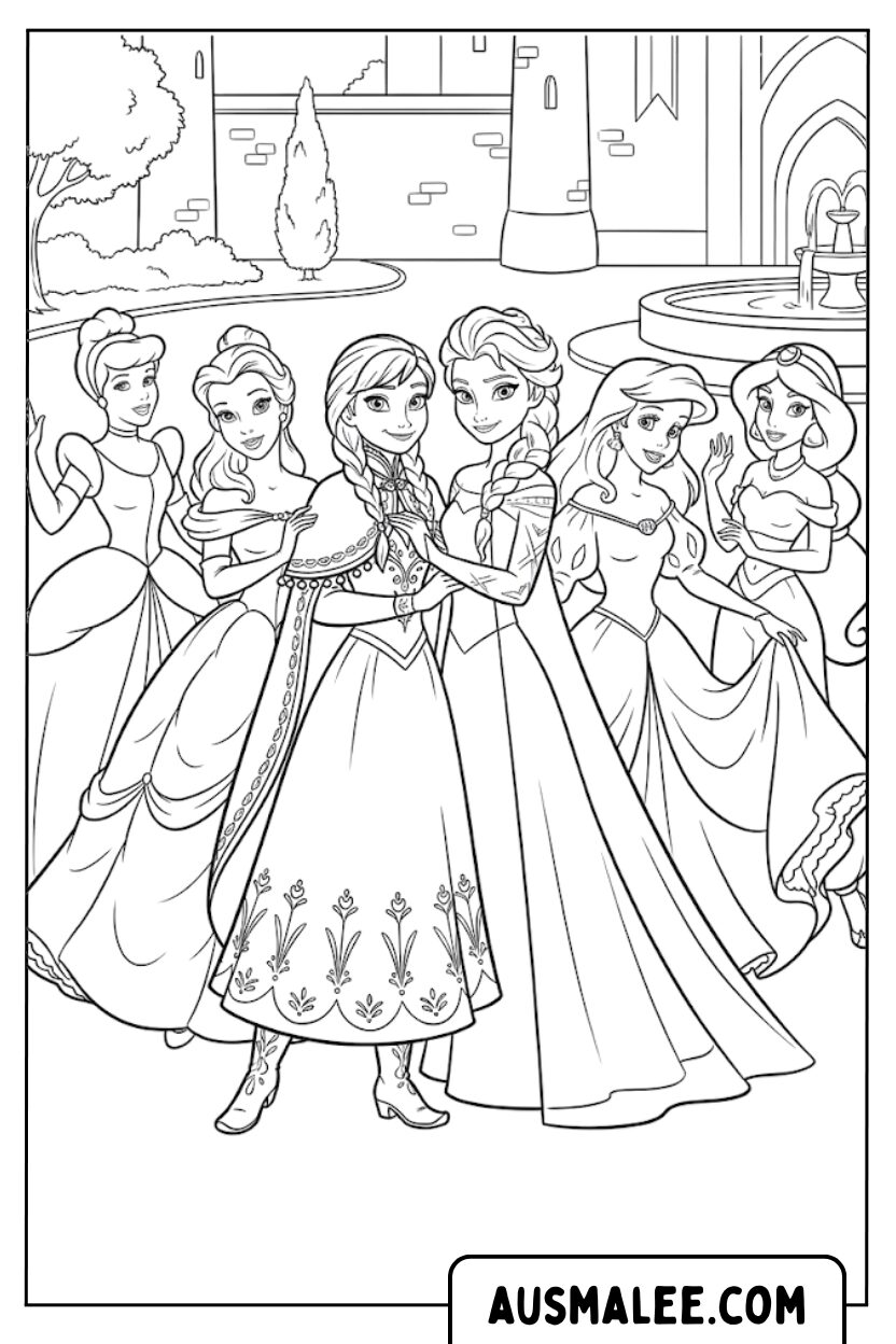 Kleurplaten Elsa Anna Disney Prinsessen