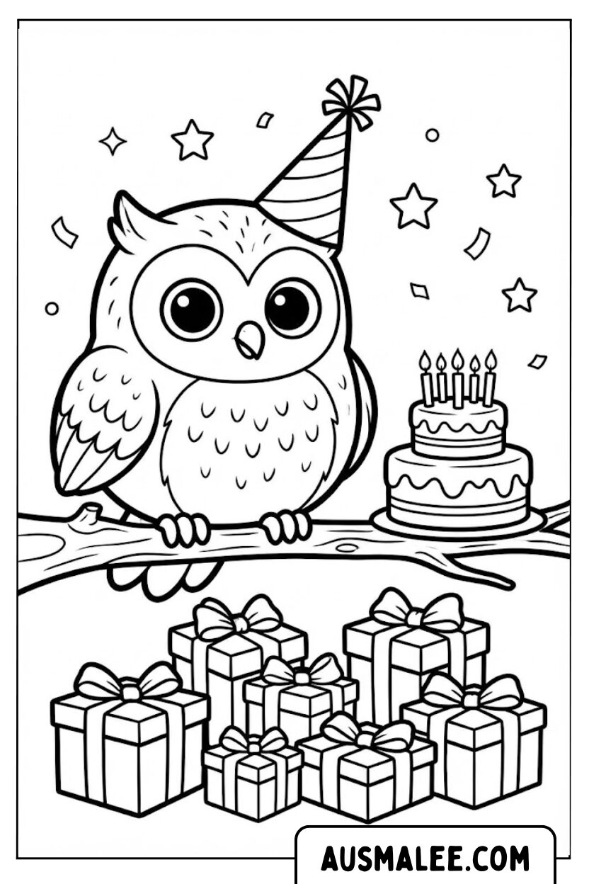 Coloriages hibou anniversaire chérie