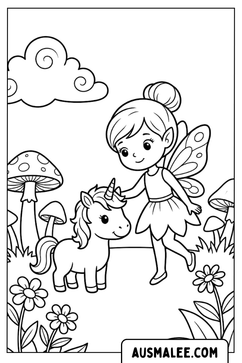 Fairy And Unicorn Friendship Coloring Pages