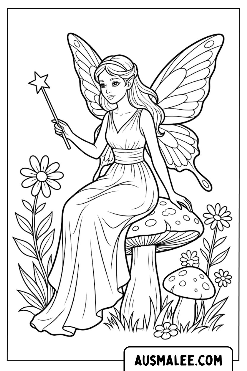 Coloring pages fairy wand mushroom forest