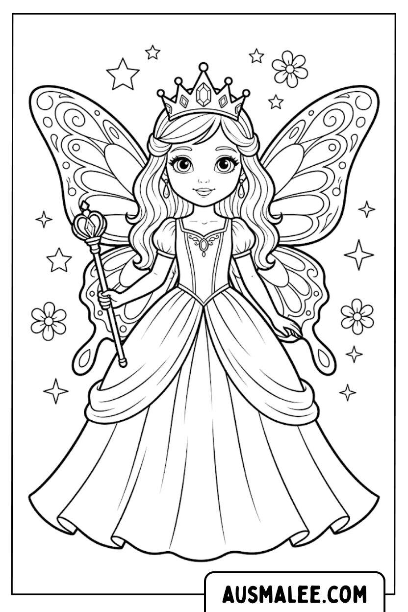 Coloring pages fairy princess crown scepter