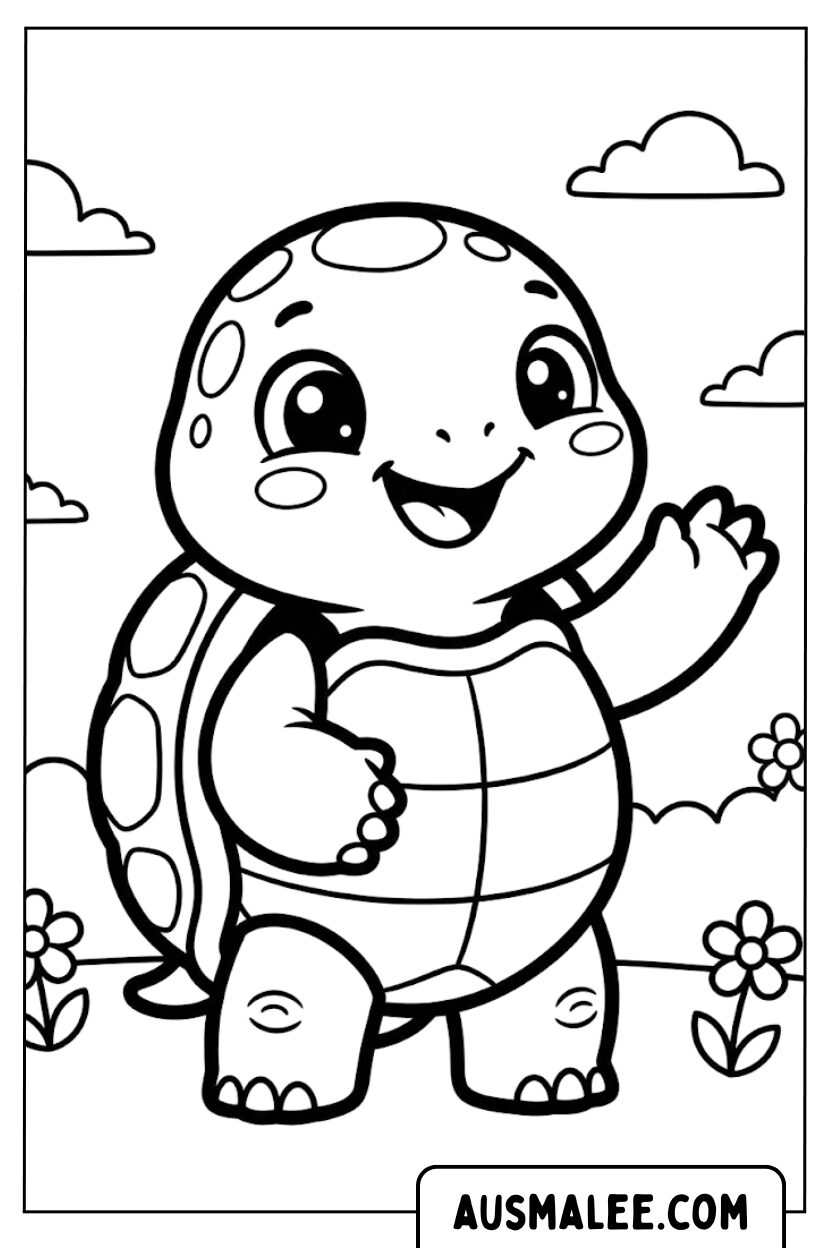 Kleurplaat Vrolijke schildpad