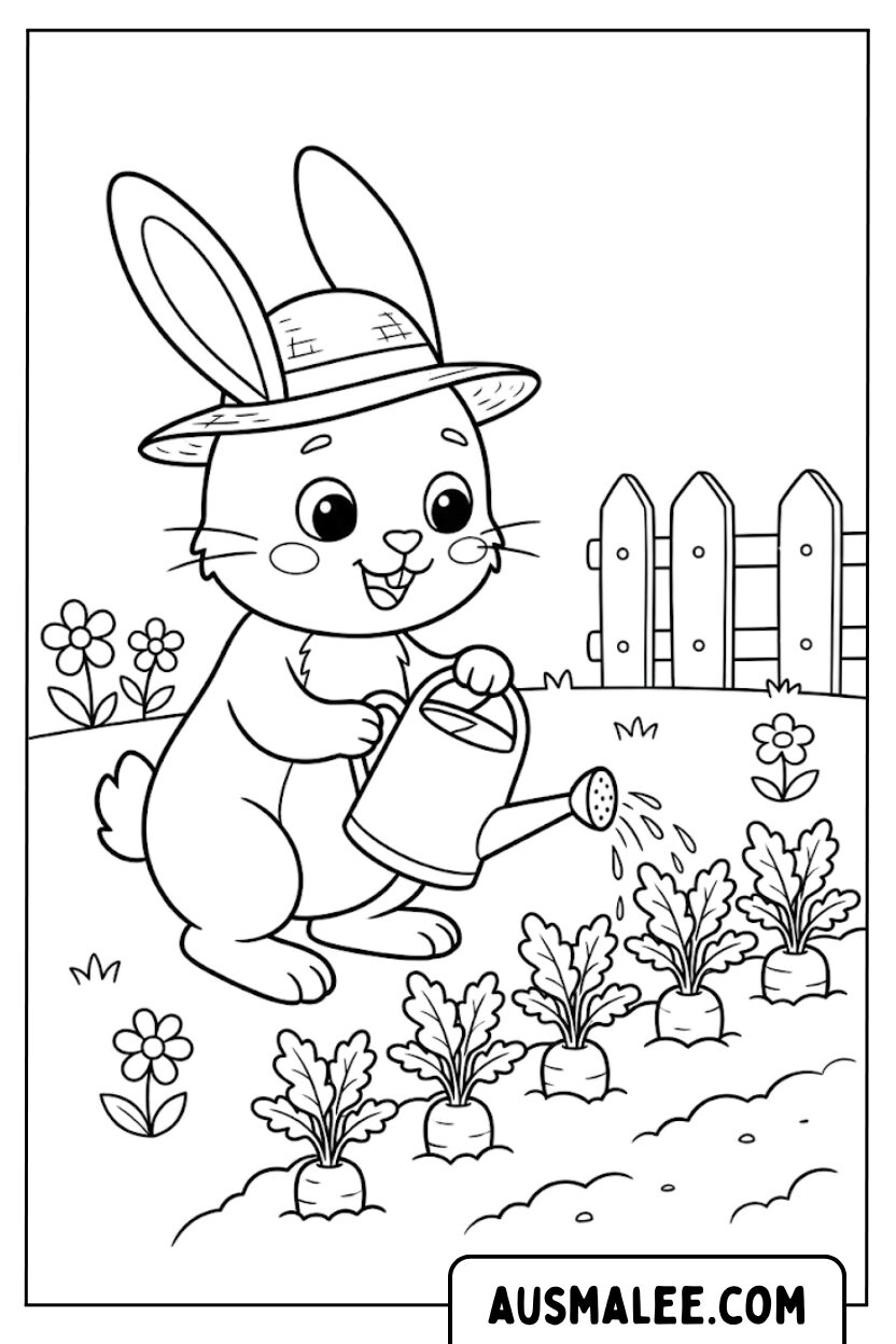 Coloriages lapin jardinier