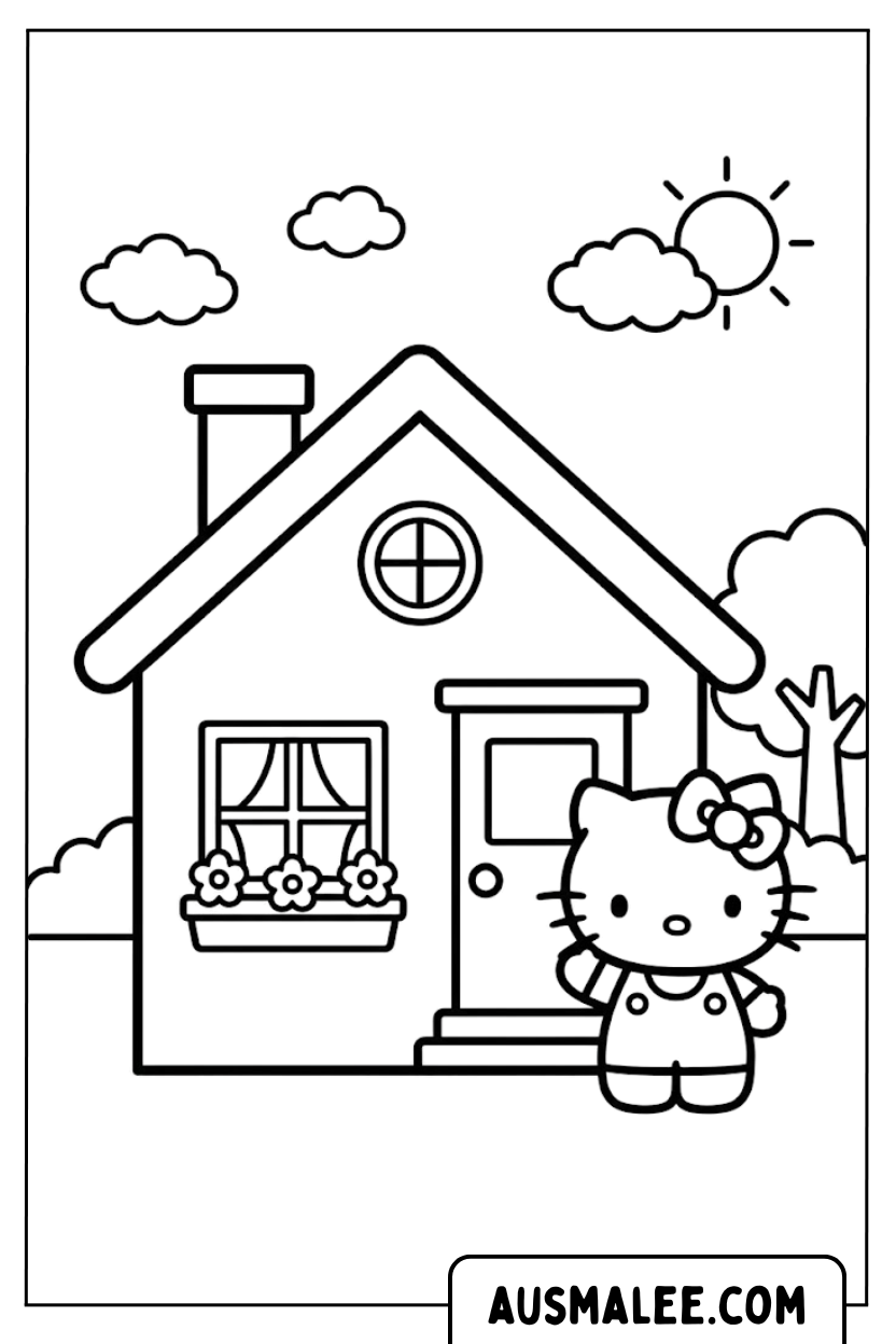 Kleurplaten Hello Kitty huistuin