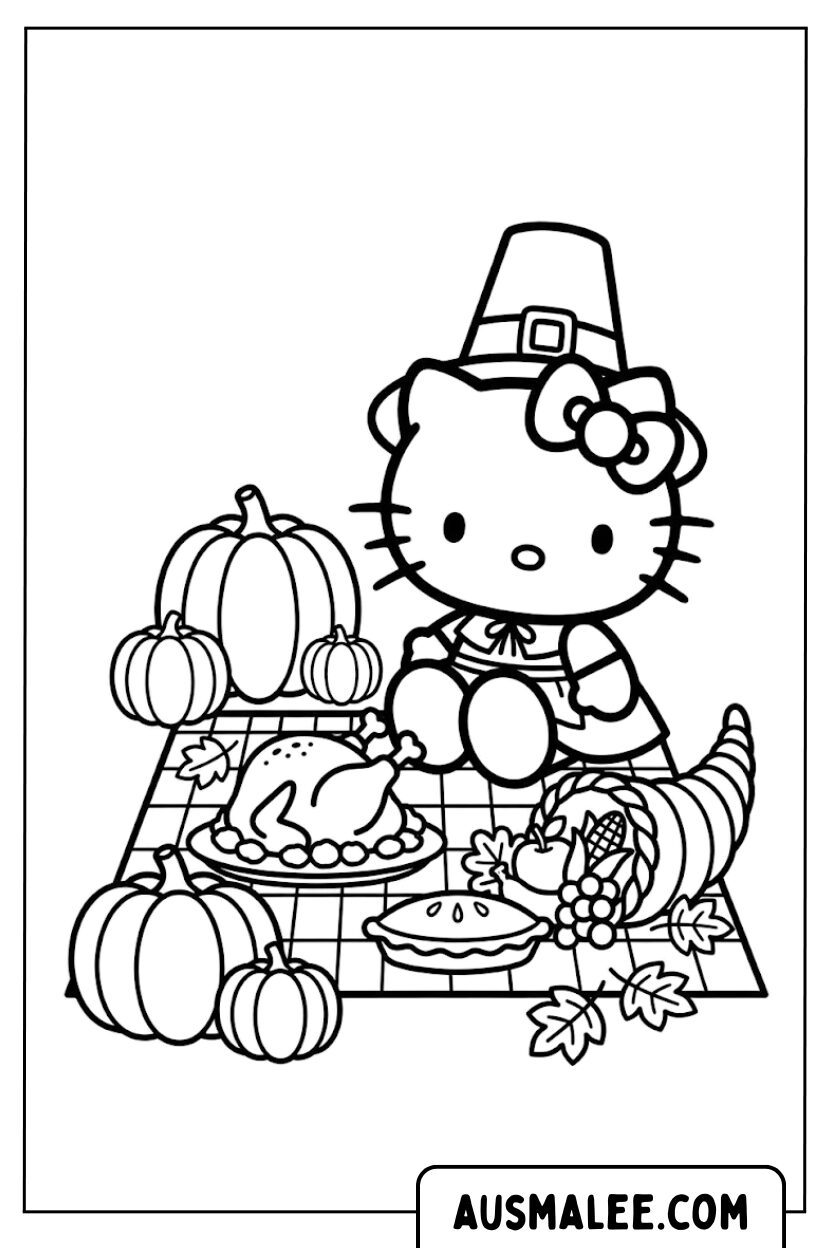 Coloriages Chapeau de pèlerin Hello Kitty