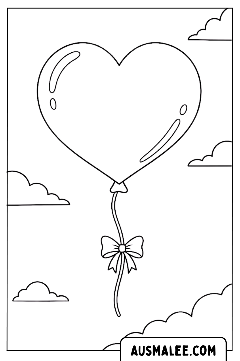 Coloriage coeur ballon nuages