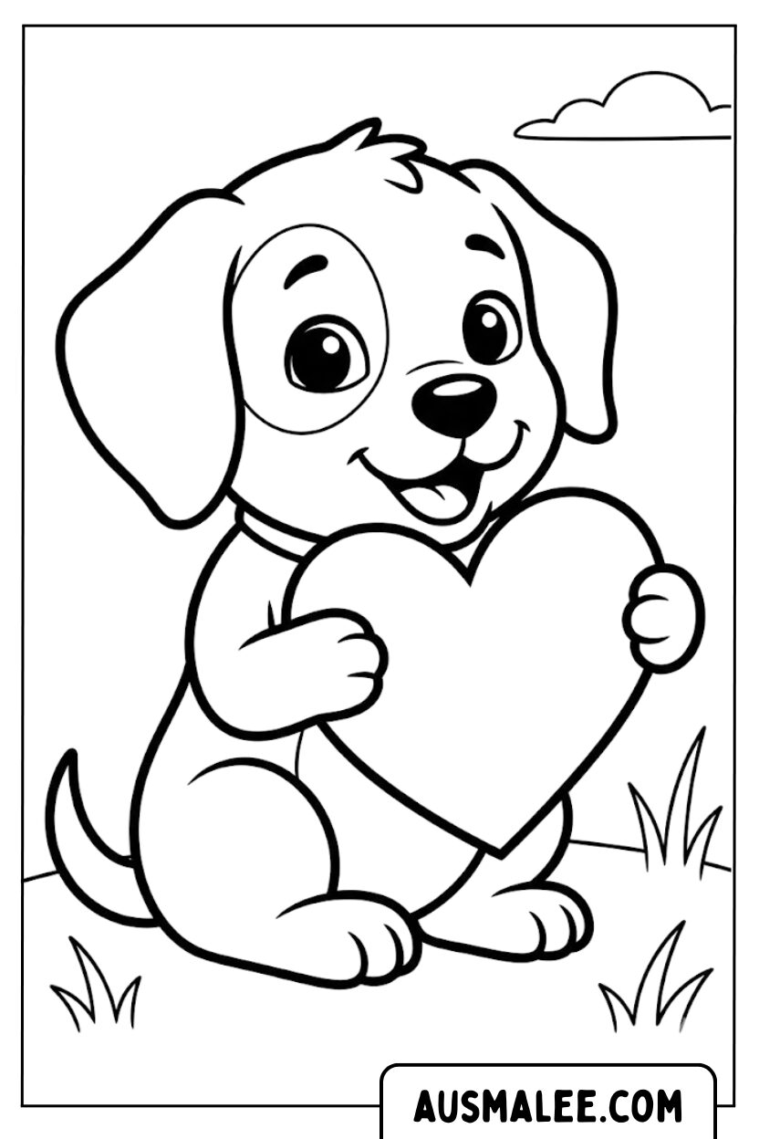 Coloriages chien chiot coeur