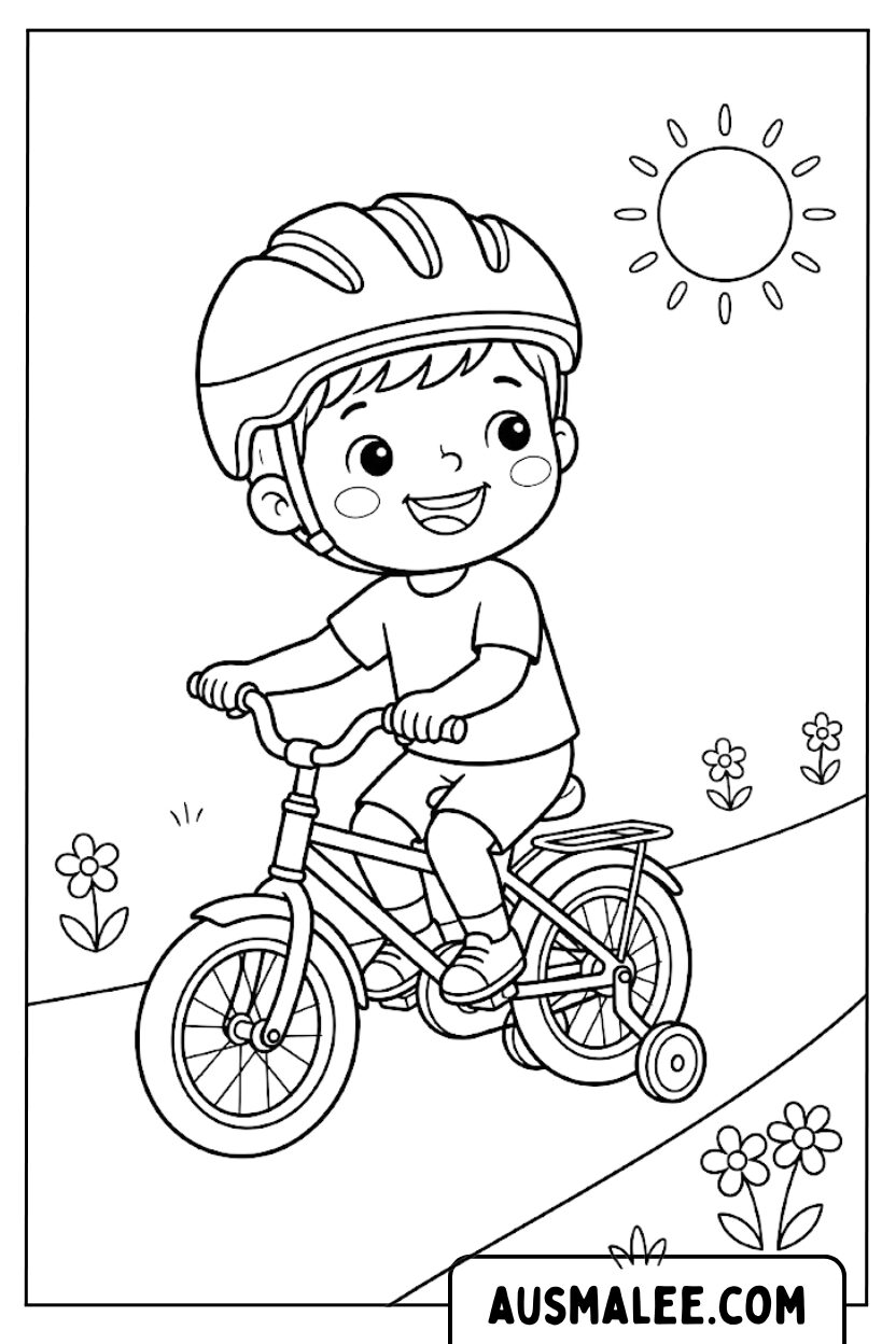 Coloriage garçon faisant du vélo