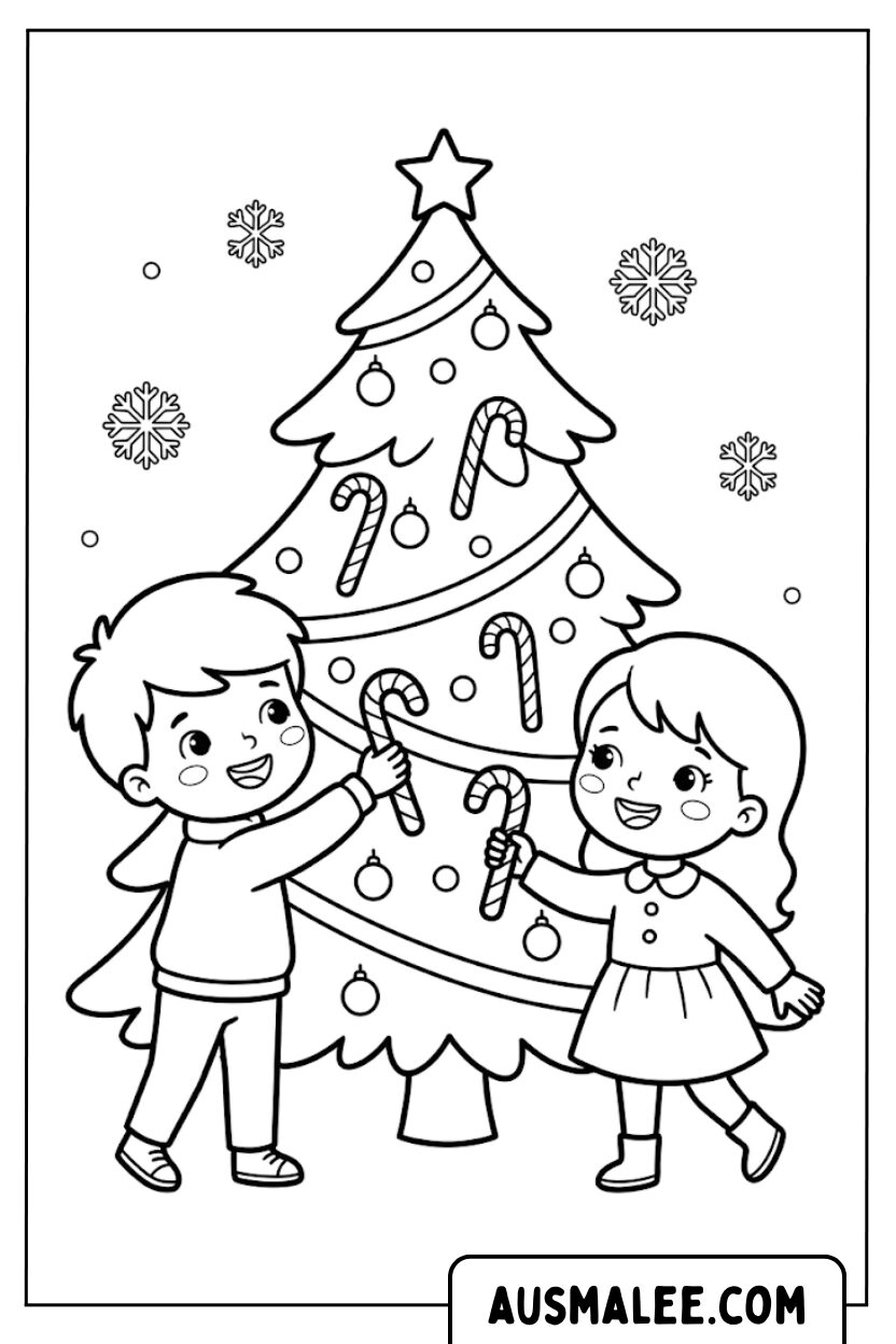 Coloring pages children decorate tree