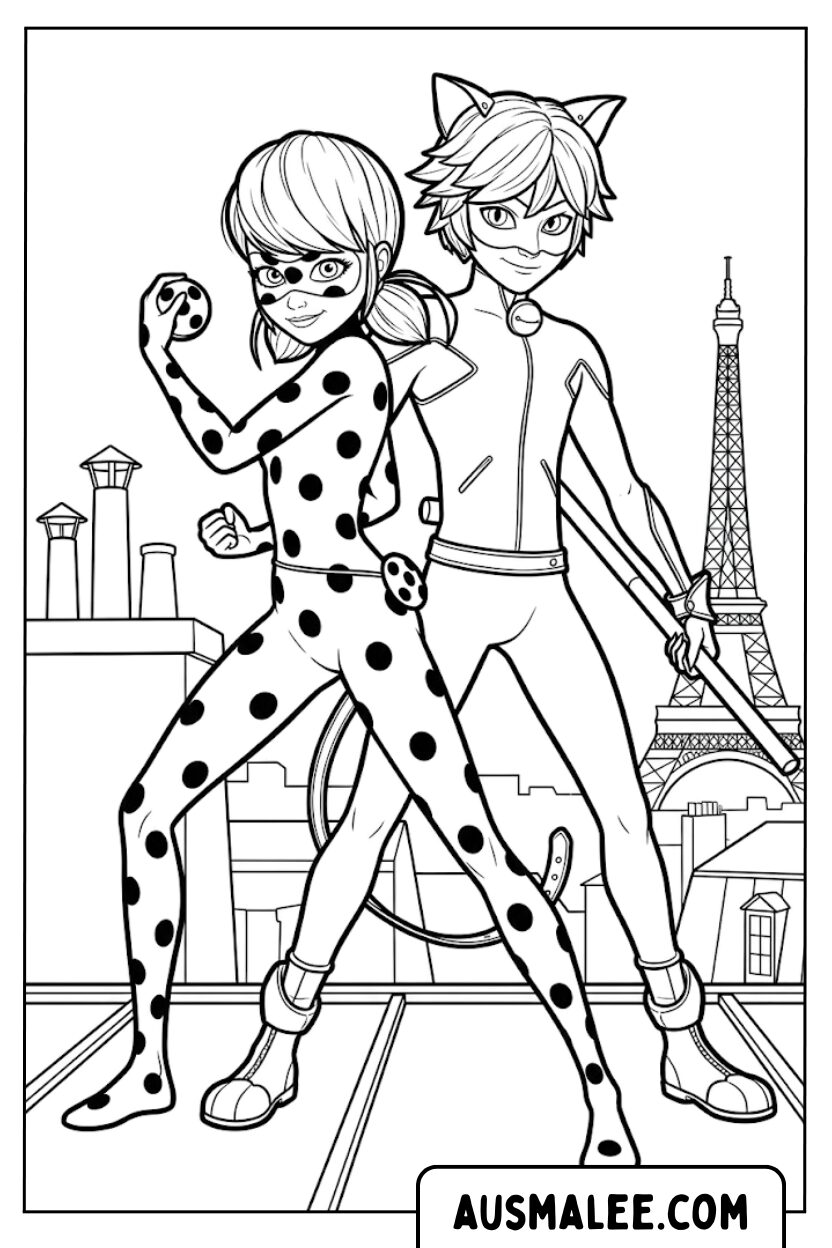 Coloring pages Ladybug Cat Noir Pose