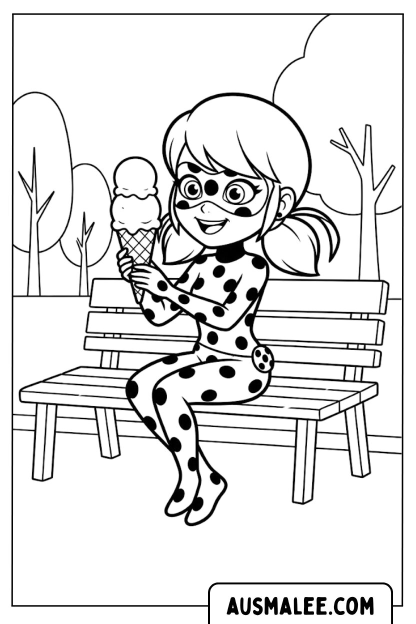 Coloring page Ladybug ice cream food park